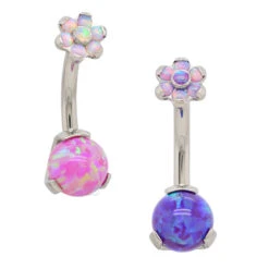 Prong Opal Ball Navel Curve With Flower Top - Custom Color Combos