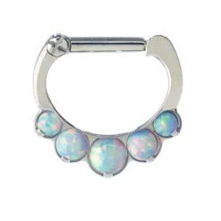 "Odyssey" Clicker #8 With 5 Graduated Opals - 16 Ga. 1/4" Post -Starfire – Body Jewelry 40007 IndustrialStrengthOpalOdysseyClickerSingle16ga1.4Post1.4DiamWHO