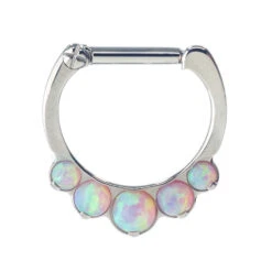 "Odyssey" Clicker #8 With 5 Graduated Opals - 16 Ga. 1/4" Post -Starfire – Body Jewelry 40007 IndustrialStrengthOpalOdysseyClickerSingle16ga1.4Post5.16DiamBG