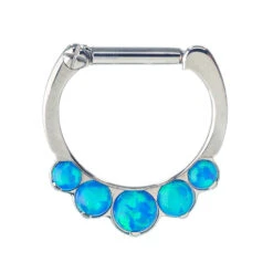 "Odyssey" Clicker #8 With 5 Graduated Opals - 16 Ga. 1/4" Post -Starfire – Body Jewelry 40007 IndustrialStrengthOpalOdysseyClickerSingle16ga1.4Post5.16DiamCP