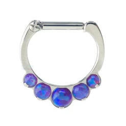 "Odyssey" Clicker #8 With 5 Graduated Opals - 16 Ga. 1/4" Post -Starfire – Body Jewelry 40007 IndustrialStrengthOpalOdysseyClickerSingle16ga1.4Post5.16DiamSL