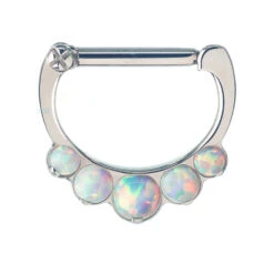 "Odyssey" Clicker #8 With 5 Graduated Opals - 16 Ga. 5/16" Post (longer) -Starfire – Body Jewelry 40007 IndustrialStrengthOpalOdysseyClickerSingle16ga5.16Post1.4DiamWHO