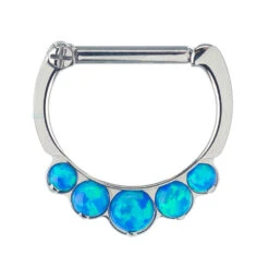 "Odyssey" Clicker #8 With 5 Graduated Opals - 16 Ga. 5/16" Post (longer) -Starfire – Body Jewelry 40007 IndustrialStrengthOpalOdysseyClickerSingle16ga5.16Post5.16DiamCP