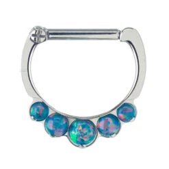 "Odyssey" Clicker #8 With 5 Graduated Opals - 16 Ga. 5/16" Post (longer) -Starfire – Body Jewelry 40007 IndustrialStrengthOpalOdysseyClickerSingle16ga5.16Post5.16DiamTE