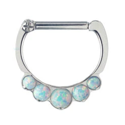 "Odyssey" Clicker #8 With 5 Graduated Opals - 16 Ga. 5/16" Post (longer) -Starfire – Body Jewelry 40007 IndustrialStrengthOpalOdysseyClickerSingle16ga5.16Post5.16DiamWH