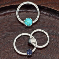 Captive Bead Ring (CBR) With Bezel-set Natural Stone -Starfire – Body Jewelry 40015 AnatometalBezel SetStone3.8CaptiveBeadRingCBRs3.16zFunky