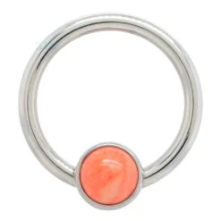 Captive Bead Ring (CBR) With Bezel-set Natural Stone -Starfire – Body Jewelry 40015 AnatometalCaptiveBeadRingCBRwithBezel setNaturalStone3.83.16SingleCOC Coral2