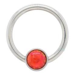 Captive Bead Ring (CBR) With Bezel-set Opal -Starfire – Body Jewelry 40015 AnatometalCaptiveBeadRingCBRwithBezel setOpal3.83.16SingleOP45 BoldRedOpal2