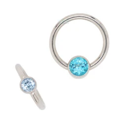 Captive Bead Ring (CBR) With Bezel-set Genuine Topaz