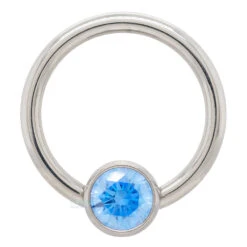 Captive Bead Ring (CBR) With Bezel-set Brilliant-Cut Gem - 16 Ga. 3/8" -Starfire – Body Jewelry 40015 AnatometalCaptiveBeadRingwithBezel setBrilliant CutGem 16ga.3.8Single3.16AB ArcticBlue2