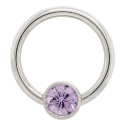 Captive Bead Ring (CBR) With Bezel-set Brilliant-Cut Gem - 16 Ga. 3/8" -Starfire – Body Jewelry 40015 AnatometalCaptiveBeadRingwithBezel setBrilliant CutGem 16ga.3.8Single3.16AM Amethyst2