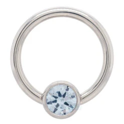 Captive Bead Ring (CBR) With Bezel-set Brilliant-Cut Gem - 16 Ga. 3/8" -Starfire – Body Jewelry 40015 AnatometalCaptiveBeadRingwithBezel setBrilliant CutGem 16ga.3.8Single3.16AQ Aquamarine2