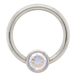 Captive Bead Ring (CBR) With Bezel-set Brilliant-Cut Gem - 16 Ga. 3/8" -Starfire – Body Jewelry 40015 AnatometalCaptiveBeadRingwithBezel setBrilliant CutGem 16ga.3.8Single3.16AU Aurora2