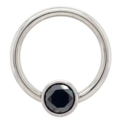 Captive Bead Ring (CBR) With Bezel-set Brilliant-Cut Gem - 16 Ga. 3/8" -Starfire – Body Jewelry 40015 AnatometalCaptiveBeadRingwithBezel setBrilliant CutGem 16ga.3.8Single3.16BC Black2