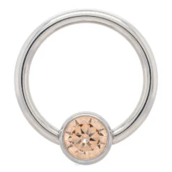 Captive Bead Ring (CBR) With Bezel-set Brilliant-Cut Gem - 16 Ga. 3/8" -Starfire – Body Jewelry 40015 AnatometalCaptiveBeadRingwithBezel setBrilliant CutGem 16ga.3.8Single3.16CH Champagne2