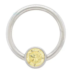 Captive Bead Ring (CBR) With Bezel-set Brilliant-Cut Gem - 16 Ga. 3/8" -Starfire – Body Jewelry 40015 AnatometalCaptiveBeadRingwithBezel setBrilliant CutGem 16ga.3.8Single3.16CI Citrine