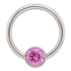 Captive Bead Ring (CBR) With Bezel-set Brilliant-Cut Gem - 16 Ga. 3/8" -Starfire – Body Jewelry 40015 AnatometalCaptiveBeadRingwithBezel setBrilliant CutGem 16ga.3.8Single3.16LI Lilac2