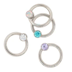 Captive Bead Ring (CBR) With Bezel-set Brilliant-Cut Gem - 16 Ga. 5/16"