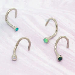 Demi Bezel-set Faceted Opal Nostril Screw -Starfire – Body Jewelry 40021 IndustrialStrengthDemiBezel setFacetedOpalNostrilScrewzFunky