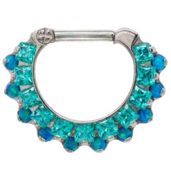 "Aphrodite" Clicker #35 With Faceted Gems & Opals - 1/4" Post -Starfire – Body Jewelry 40057 IndustrialStrength IS AphroditeClicker35CZ Opal 16ga.1.4postSingle5.16MGCZwithCP1