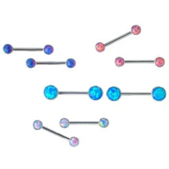 Opal Cabochon Forward Facing Nipple Barbells In Bezel's - Pair