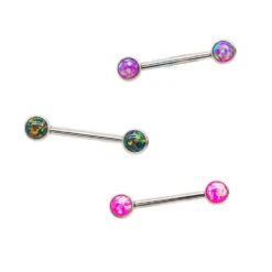 Opal Cabochon Forward Facing Nipple Barbell In Bezel's - Single
