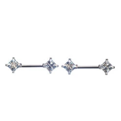 Princess-Cut CZ Forward Facing Nipple Barbells In Prong's - Pair -Starfire – Body Jewelry 40063 IndustrialStrengthNippleBarbellswithFront FacingPrincess CutCZ s6mmWCZ1