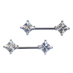 Princess-Cut CZ Forward Facing Nipple Barbells In Prong's - Pair