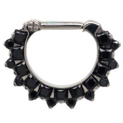 "Dione" Clicker #36 With Princess-Cut & Round Faceted Gems - 16 Ga. - 1/4" Post -Starfire – Body Jewelry 40074 IndustrialStrengthDioneClickerno.36Princess CutandRoundFacetedGem 16ga.1.4postSingle5.16BKCM1