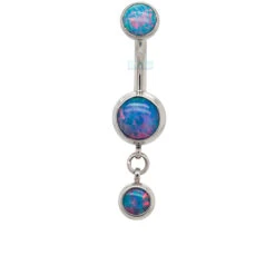 Bezel-Set Opal Navel Curve With Dangle #1 -Starfire – Body Jewelry 40085 Industrial Strength Bezel Set Opal Navel Curve with Dangle 1 Single TE 1
