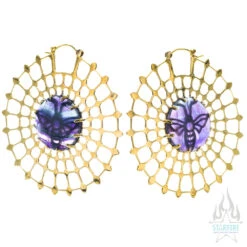 Black Hole Bee Earrings - Brass With Fluorite