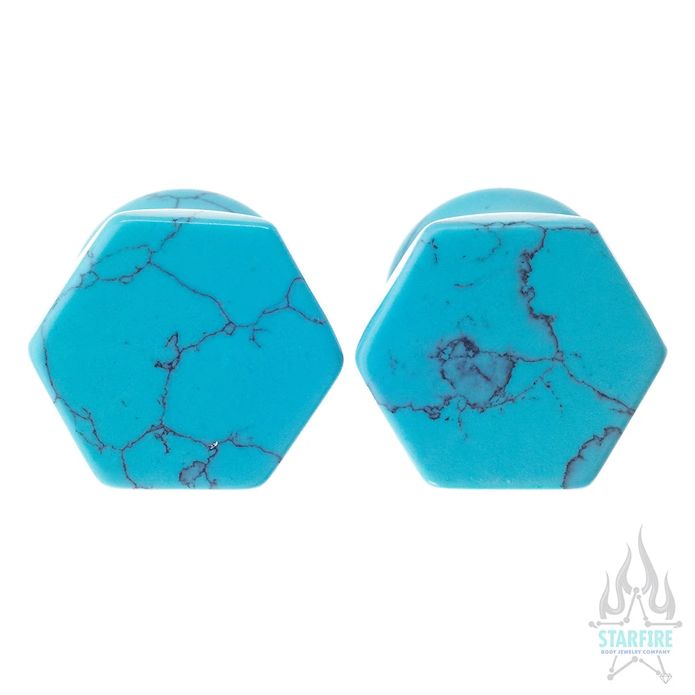 Hexagon Stone Plugs - Turquoise 5 Hexagon Stone Plugs - Turquoise - Image 3