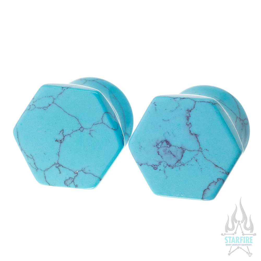 Hexagon Stone Plugs - Turquoise 4 Hexagon Stone Plugs - Turquoise - Image 2