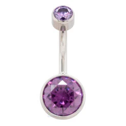 Bezel-set Brilliant-Cut Navel Curve -Starfire – Body Jewelry 40172 AnatometalBezel SetBrilliantRoundNavelCurveSingle8mmAM Amethyst1