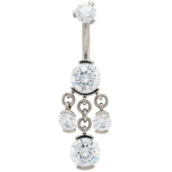 2 Prong-Set Faceted Gem Navel Curve With Dangle #9