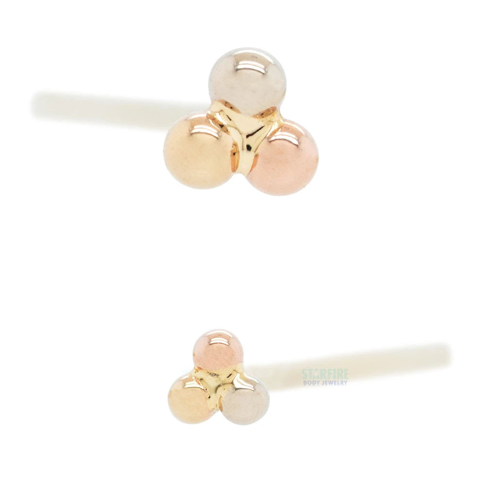 Tri Bead Cluster Nostril Screw In Tri Tone (Yellow, White & Rose) Gold 3 Tri Bead Cluster Nostril Screw In Tri Tone (Yellow, White & Rose) Gold