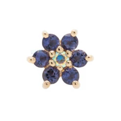 Flower #2 Nostril Screw In Gold With Iolite & Mercury Mist Topaz -Starfire – Body Jewelry 40212 BVLABodyVisionFlowerNo.2NostrilScrewinGoldwithIoliteandMercuryMistTopazSingleYellowGold2