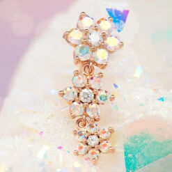 Graduating Flower #2 Reverse Dangle Navel Curve In Gold With Mercury Mist Topaz & White CZ's -Starfire – Body Jewelry 40212 BodyVision BVLAGraduatingFlower 2ReverseDangleNavelCurveinGoldwithMercuryMistTopaz WhiteCZ szfunkyRoseGold