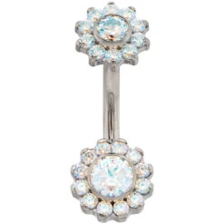 Prong-Set Faceted Gem Odyssey Flower Navel Curve -Starfire – Body Jewelry 40215 IndustrialStrengthOdysseyFlowerFacetedGemNavelCurve SCHMCZ1