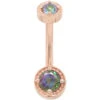 "Rachel" Milgrain Prong Navel Curve In Gold With Mystic Topaz -Starfire – Body Jewelry 40220 BodyVisionBVLARachelMillgrainProngNavelCurveinGoldwithMysticTopazSingleRoseGold2
