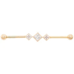 "Jenna" Industrial Barbell In Gold With In-Line Princess-Cut White CZ's 8 "Jenna" Industrial Barbell In Gold With In-Line Princess-Cut White CZ's -Starfire – Body Jewelry 40236 BodyVisionBVLAJennaIndustrialBarbellinGoldwithIn LinePrincess cutWhiteCZSingle14gaYellowGold11.22