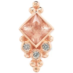 "Sarai Princess" Threaded End In Gold With Oregon Sunstone & Grey Sapphires -Starfire – Body Jewelry 40262 BodyVision BVLASaraiPrincessThreadedEndinGoldwithOregonSunstone GreySapphireSingleRoseGold2