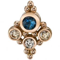 "Round Sarai" Threaded End In Gold With London Blue Topaz & Champagne Diamonds