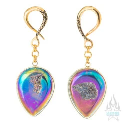 Crossovers With Titanium Coated Druzy Teardrops -Starfire – Body Jewelry 40273 3OracleBodyJewelryCrossoversTitaniumCoatedDruzyTeardrops1