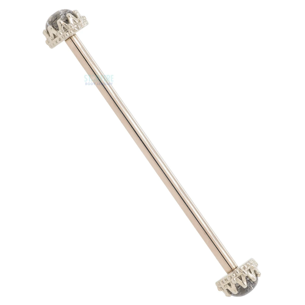 "King" Crown Industrial Barbell In Gold With Genuine Gemstones - Black Tourmalinated Quartz 8 "King" Crown Industrial Barbell In Gold With Genuine Gemstones - Black Tourmalinated Quartz - Image 6