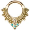 "Andromeda" Hinge Ring In Gold With Genuine White Opal & Turquoise -Starfire – Body Jewelry 40283 BodyVision BVLAAndromedaHingeRinginGoldwithGenuineWhiteOpal TurquoiseSingleYellowGoldVENDORPHOTO