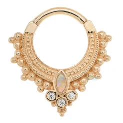 "Andromeda" Hinge Ring In Gold With Genuine White Opal & White CZ's