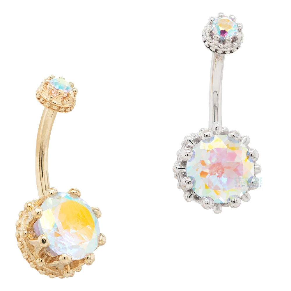 Crown Prong Navel Curve In Gold With Mercury Mist Topaz' 3 Crown Prong Navel Curve In Gold With Mercury Mist Topaz'