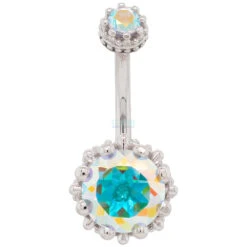 Crown Prong Navel Curve In Gold With Mercury Mist Topaz' 11 Crown Prong Navel Curve In Gold With Mercury Mist Topaz' -Starfire – Body Jewelry 40287 BVLABodyVisionCrownProngNavelCurveinGoldwithMercuryMistTopazSingleWhiteGold1