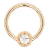 Crown Captive Bead Ring (CBR) In Gold With White CZ -Starfire – Body Jewelry 40287 BodyVision BVLACrownCaptiveBeadRing CBR inGoldwithCZSingle16ga3.8YellowGold2
